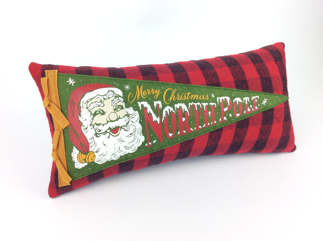 Christmas Pillow featuring Retro Santa Claus North Pole Pennant