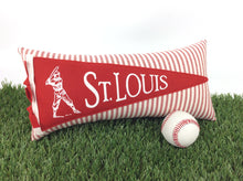 Load image into Gallery viewer, St. Louis Baseball Pennant Pillow red stripe