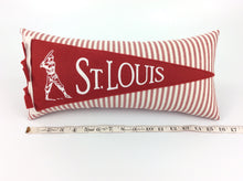 Load image into Gallery viewer, St. Louis Baseball Pennant Pillow red stripe
